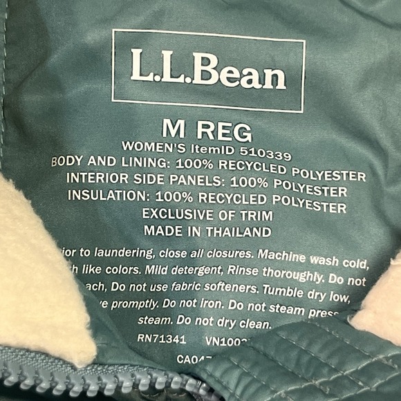 L.L. Bean Fleece Lined Primaloft Jacket Womens Size Medium Green Quilted EUC - Picture 5 of 10